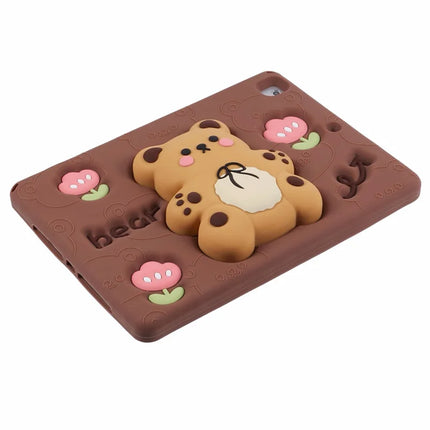 For iPad 9.7-inch (2018) / (2017) Silicone Case Bear Kickstand Tulip Tablet Cover
