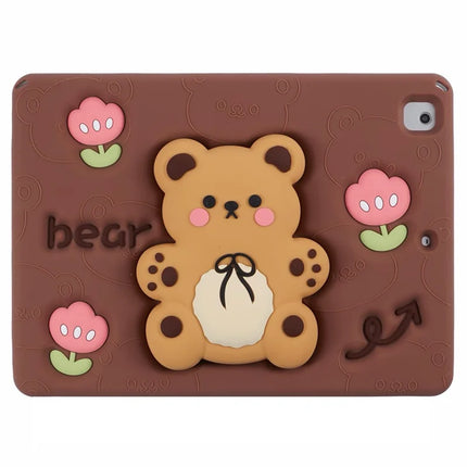 For iPad 9.7-inch (2018) / (2017) Silicone Case Bear Kickstand Tulip Tablet Cover