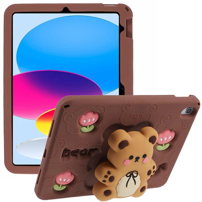 For iPad 10.9 (2022) Silicone Case Bear Kickstand Tulip Tablet Cover