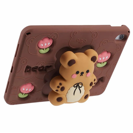 For iPad 10.9 (2022) Silicone Case Bear Kickstand Tulip Tablet Cover