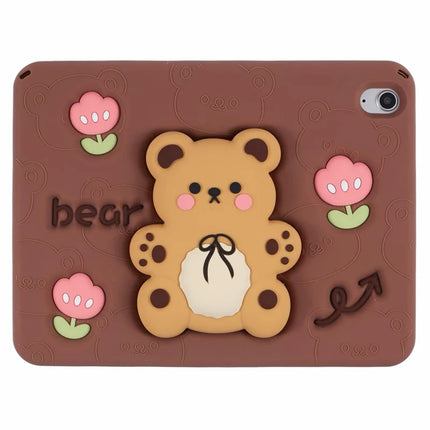 For iPad 10.9 (2022) Silicone Case Bear Kickstand Tulip Tablet Cover