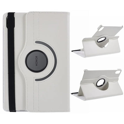 For Honor Pad X8a / Pad X9 Case Rotating Stand PU Leather+PC Tablet Cover with Elastic Band - White