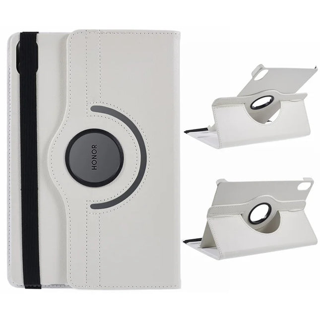 For Honor Pad X8a / Pad X9 Case Rotating Stand PU Leather+PC Tablet Cover with Elastic Band - White