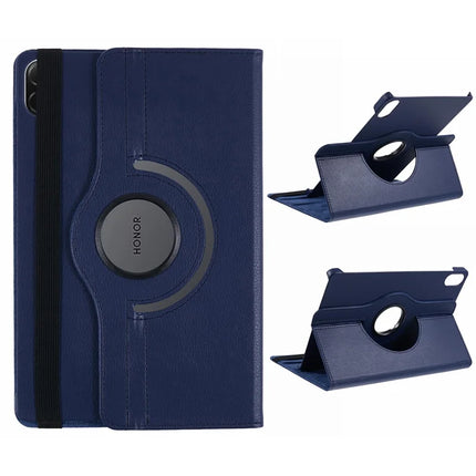 For Honor Pad X8a / Pad X9 Case Rotating Stand PU Leather+PC Tablet Cover with Elastic Band - Dark Blue