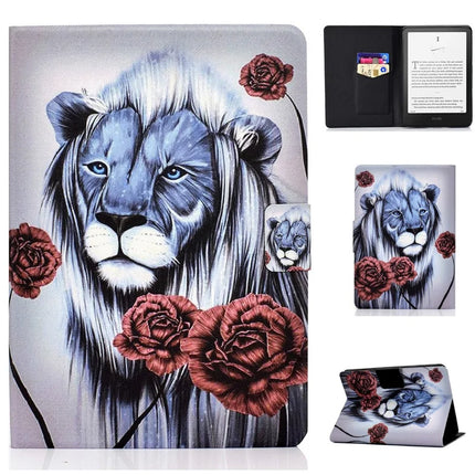 For Amazon Kindle Paperwhite (2024) Case Stand Pattern Printed Leather Cover - Rose and Lion