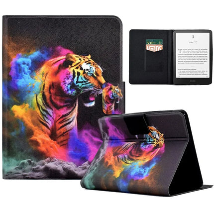 For Amazon Kindle Paperwhite (2024) Case Stand Pattern Printed Leather Cover - Colorful Tiger