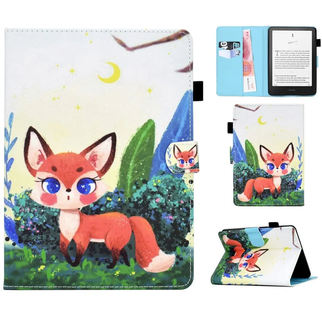 For Amazon Kindle Paperwhite (2024) Case Leather Card Holder Stand E-Reader Cover - Fox