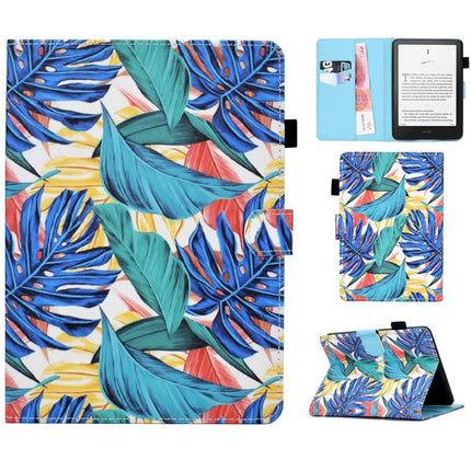 For Amazon Kindle Paperwhite (2024) Case Leather Card Holder Stand E-Reader Cover - Leaves