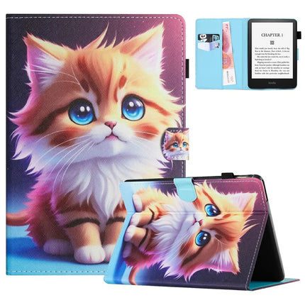 For Amazon Kindle Paperwhite (2024) Case Leather Card Holder Stand E-Reader Cover - Yellow Cat