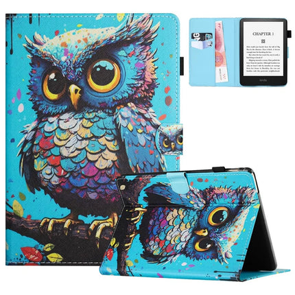 For Amazon Kindle Paperwhite (2024) Case Leather Card Holder Stand E-Reader Cover - Owl