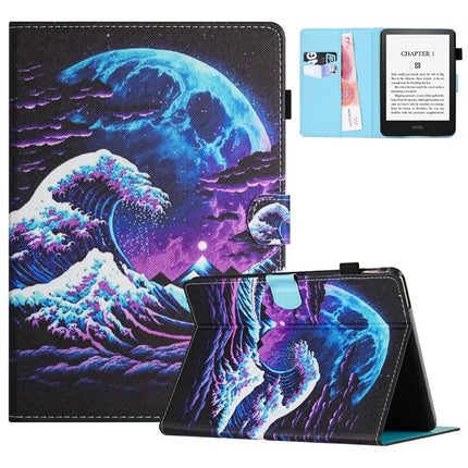For Amazon Kindle Paperwhite (2024) Case Leather Card Holder Stand E-Reader Cover - Sea Wave