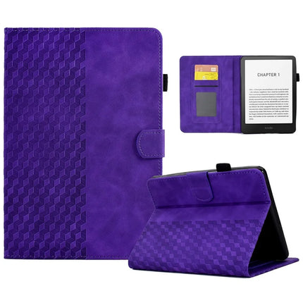 For Amazon Kindle Paperwhite (2024) Case Card Slots Leather E-Reader Cover Block Pattern - Purple