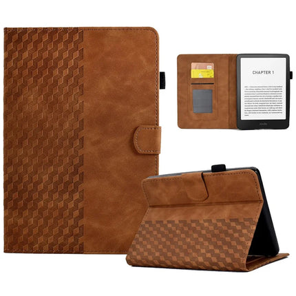 For Amazon Kindle Paperwhite (2024) Case Card Slots Leather E-Reader Cover Block Pattern - Brown