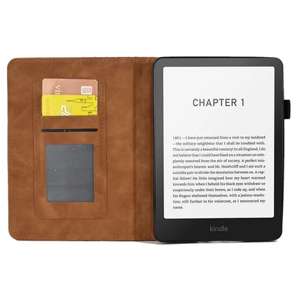 For Amazon Kindle Paperwhite (2024) Case Card Slots Leather E-Reader Cover Block Pattern