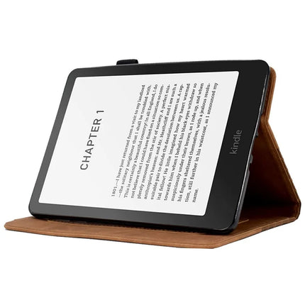 For Amazon Kindle Paperwhite (2024) Case Card Slots Leather E-Reader Cover Block Pattern