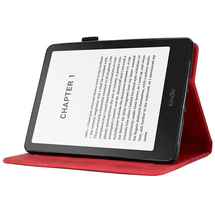 For Amazon Kindle Paperwhite (2024) Case Card Slots Leather E-Reader Cover Block Pattern