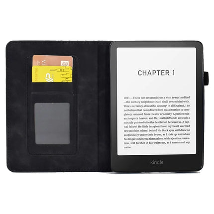 For Amazon Kindle Paperwhite (2024) Case Card Slots Leather E-Reader Cover Block Pattern