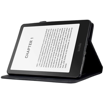 For Amazon Kindle Paperwhite (2024) Case Card Slots Leather E-Reader Cover Block Pattern
