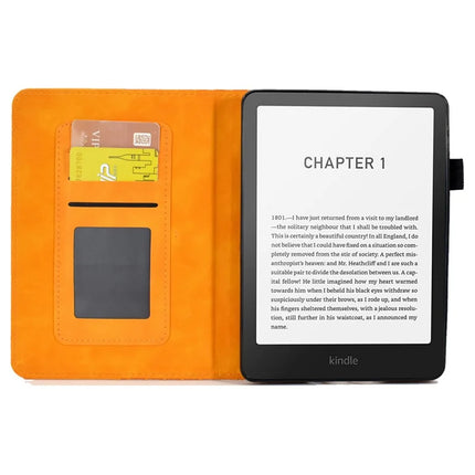 For Amazon Kindle Paperwhite (2024) Case Card Slots Leather E-Reader Cover Block Pattern