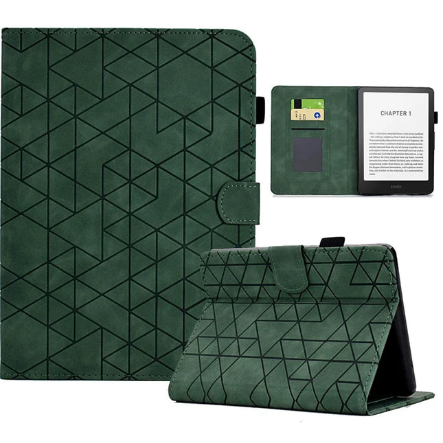 For Amazon Kindle Paperwhite (2024)) Case Card Slots Stand Rhombus Auto Wake / Sleep Leather E-Reader Cover - Green