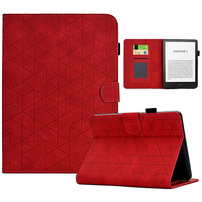 For Amazon Kindle Paperwhite (2024)) Case Card Slots Stand Rhombus Auto Wake / Sleep Leather E-Reader Cover - Red