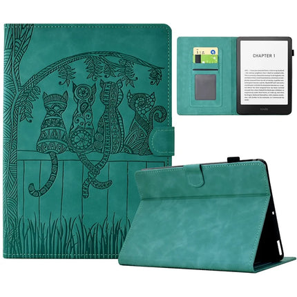For Amazon Kindle Paperwhite (2024) Case Cats Imprinted PU Leather Card Slots E-Reader Cover - Baby Blue