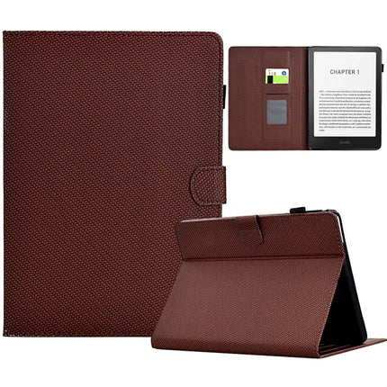 For Amazon Kindle Paperwhite (2024) Case Carbon Fiber Texture PU Leather Cover Stand View - Brown