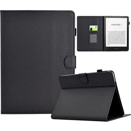 For Amazon Kindle Paperwhite (2024) Case Carbon Fiber Texture PU Leather Cover Stand View - Black