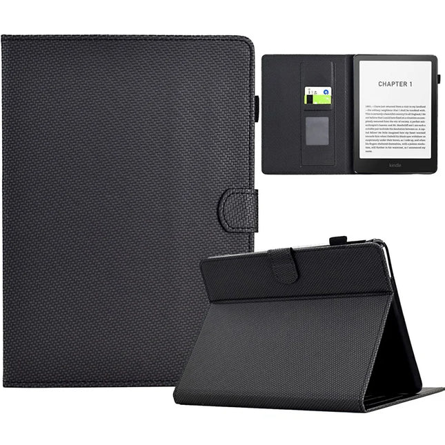 For Amazon Kindle Paperwhite (2024) Case Carbon Fiber Texture PU Leather Cover Stand View - Black