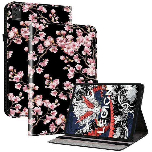 For Lenovo Legion Y700 (2025) Leather Case Pattern Printed Stand Tablet Cover with Card Slots - Plum Blossom
