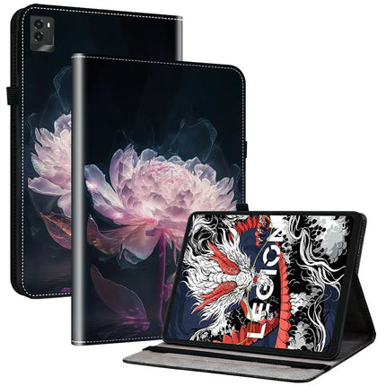 For Lenovo Legion Y700 (2025) Leather Case Pattern Printed Stand Tablet Cover with Card Slots - Purple Peony