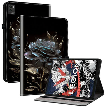 For Lenovo Legion Y700 (2025) Leather Case Pattern Printed Stand Tablet Cover with Card Slots - Black Rose