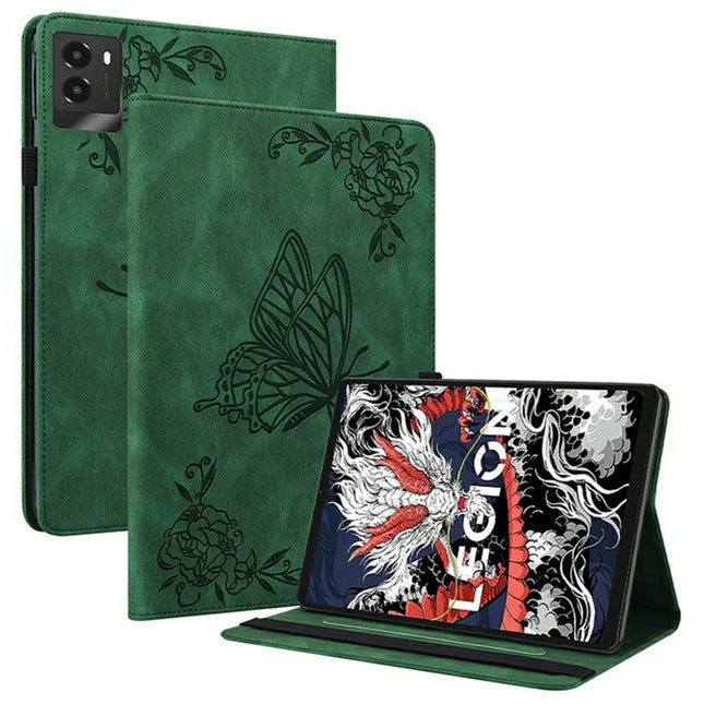 For Lenovo Legion Y700 (2025) Case Butterfly Flower Imprint PU Leather Tablet Cover with Card Slots - Green