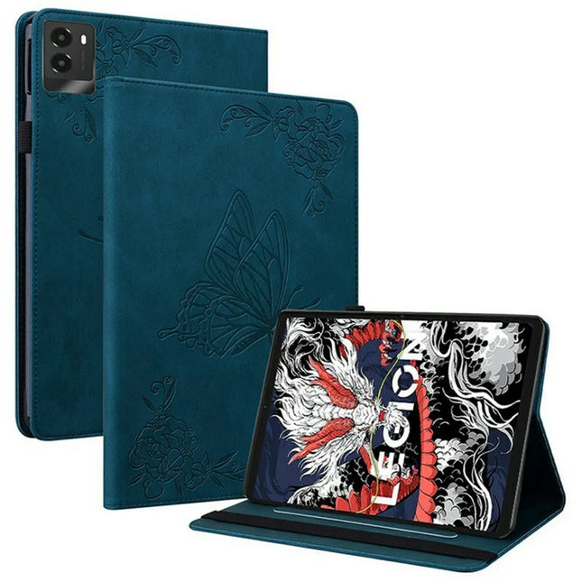 For Lenovo Legion Y700 (2025) Case Butterfly Flower Imprint PU Leather Tablet Cover with Card Slots - Blue