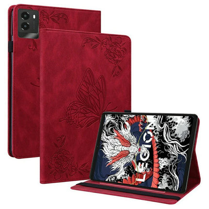 For Lenovo Legion Y700 (2025) Case Butterfly Flower Imprint PU Leather Tablet Cover with Card Slots - Red