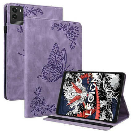For Lenovo Legion Y700 (2025) Case Butterfly Flower Imprint PU Leather Tablet Cover with Card Slots - Purple