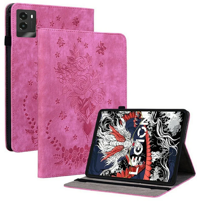 For Lenovo Legion Y700 (2025) Case Card Holder Anti-Scratch Leather Cover Rose Flower Imprint - Rose