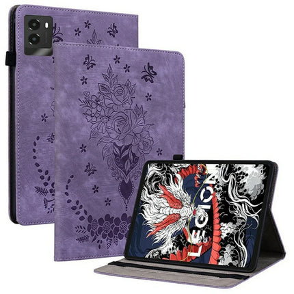 For Lenovo Legion Y700 (2025) Case Card Holder Anti-Scratch Leather Cover Rose Flower Imprint - Purple