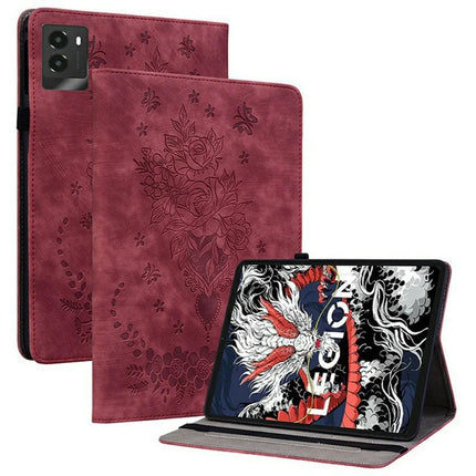 For Lenovo Legion Y700 (2025) Case Card Holder Anti-Scratch Leather Cover Rose Flower Imprint - Red