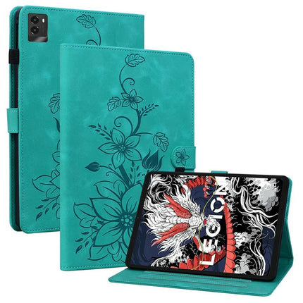 For Lenovo Legion Y700 (2025) Case Lily Flower Imprint Card Slots Leather Tablet Cover - Green
