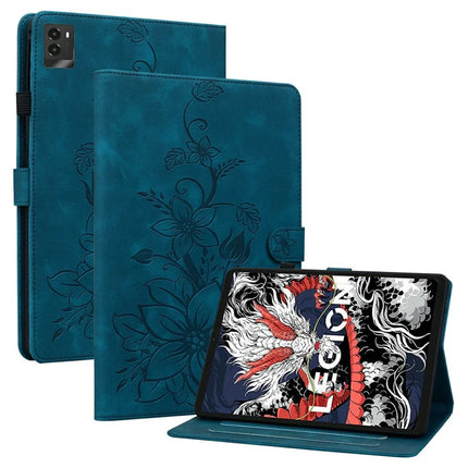 For Lenovo Legion Y700 (2025) Case Lily Flower Imprint Card Slots Leather Tablet Cover - Blue