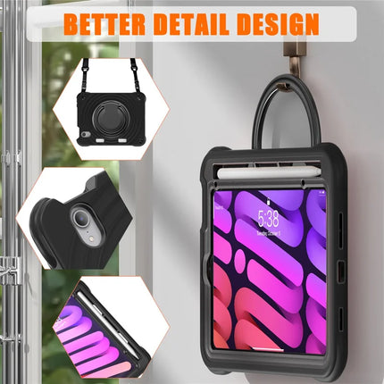 For iPad mini (2024) / (2021) Case with Shoulder Strap Kickstand PC Silicone TPU Tablet Cover