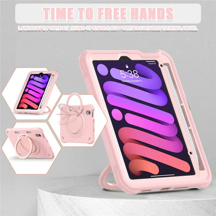 For iPad mini (2024) / (2021) Case with Shoulder Strap Kickstand PC Silicone TPU Tablet Cover