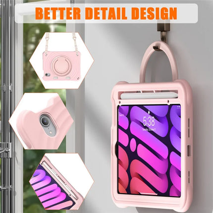 For iPad mini (2024) / (2021) Case with Shoulder Strap Kickstand PC Silicone TPU Tablet Cover
