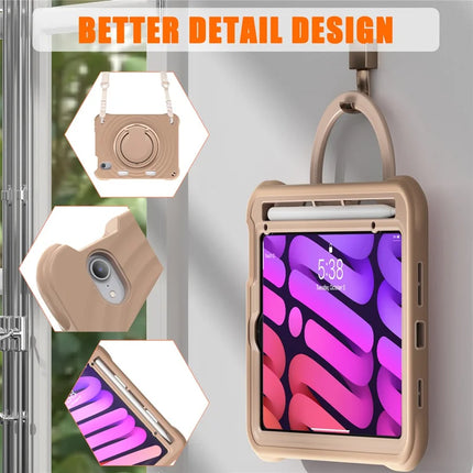 For iPad mini (2024) / (2021) Case with Shoulder Strap Kickstand PC Silicone TPU Tablet Cover