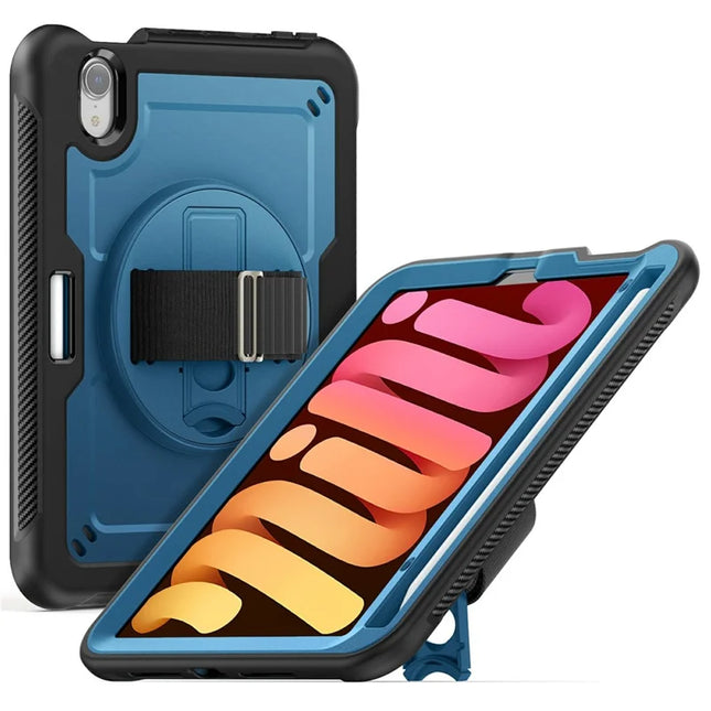 For iPad mini (2024)  /  (2021) Case Compatible with MagSafe Kickstand PC + TPU Tablet Cover with Shoulder Strap - Navy Blue