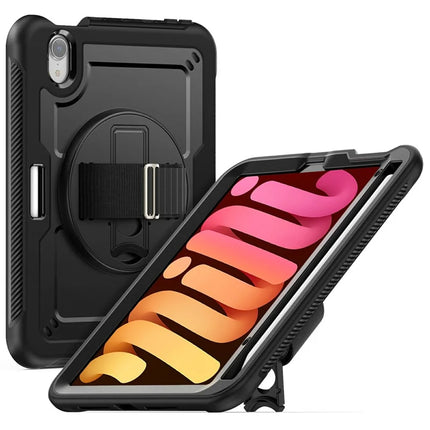 For iPad mini (2024)  /  (2021) Case Compatible with MagSafe Kickstand PC + TPU Tablet Cover with Shoulder Strap - Black