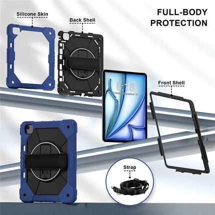 For iPad Air 13 (2024) Case Silicone + PC Kickstand Tablet Cover with Handy Strap, Shoulder Strap