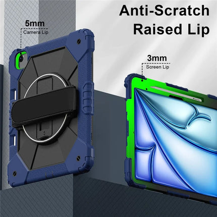 For iPad Air 13 (2024) Case Silicone + PC Kickstand Tablet Cover with Handy Strap, Shoulder Strap