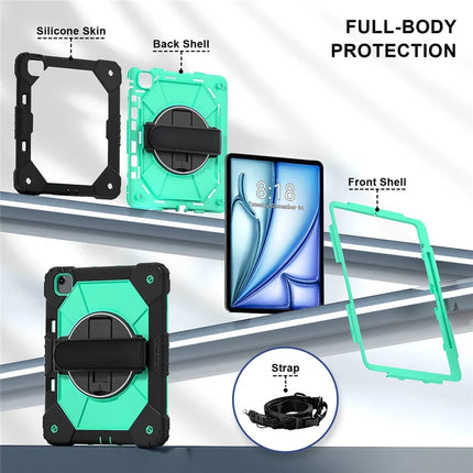 For iPad Air 13 (2024) Case Silicone + PC Kickstand Tablet Cover with Handy Strap, Shoulder Strap